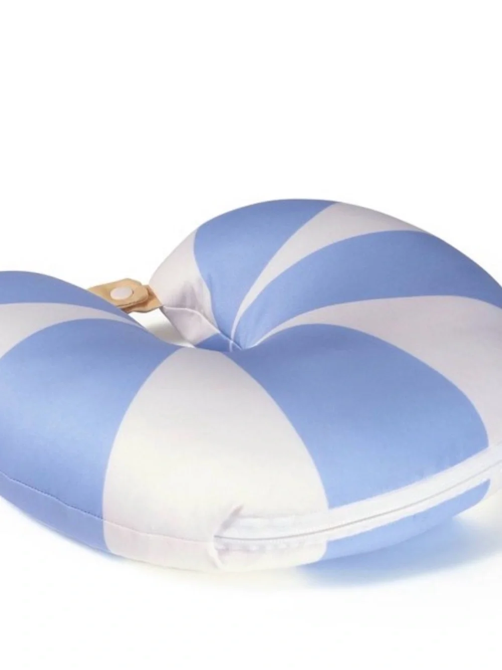 Travel Neck Pillow blue and white striped goes from neck pillow to goose stuffy